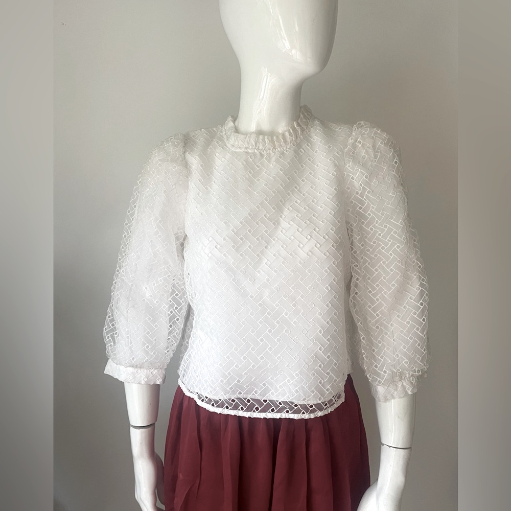 Zara White Puff Sleeved Lace
Cropped Blouse Summer Top Textured